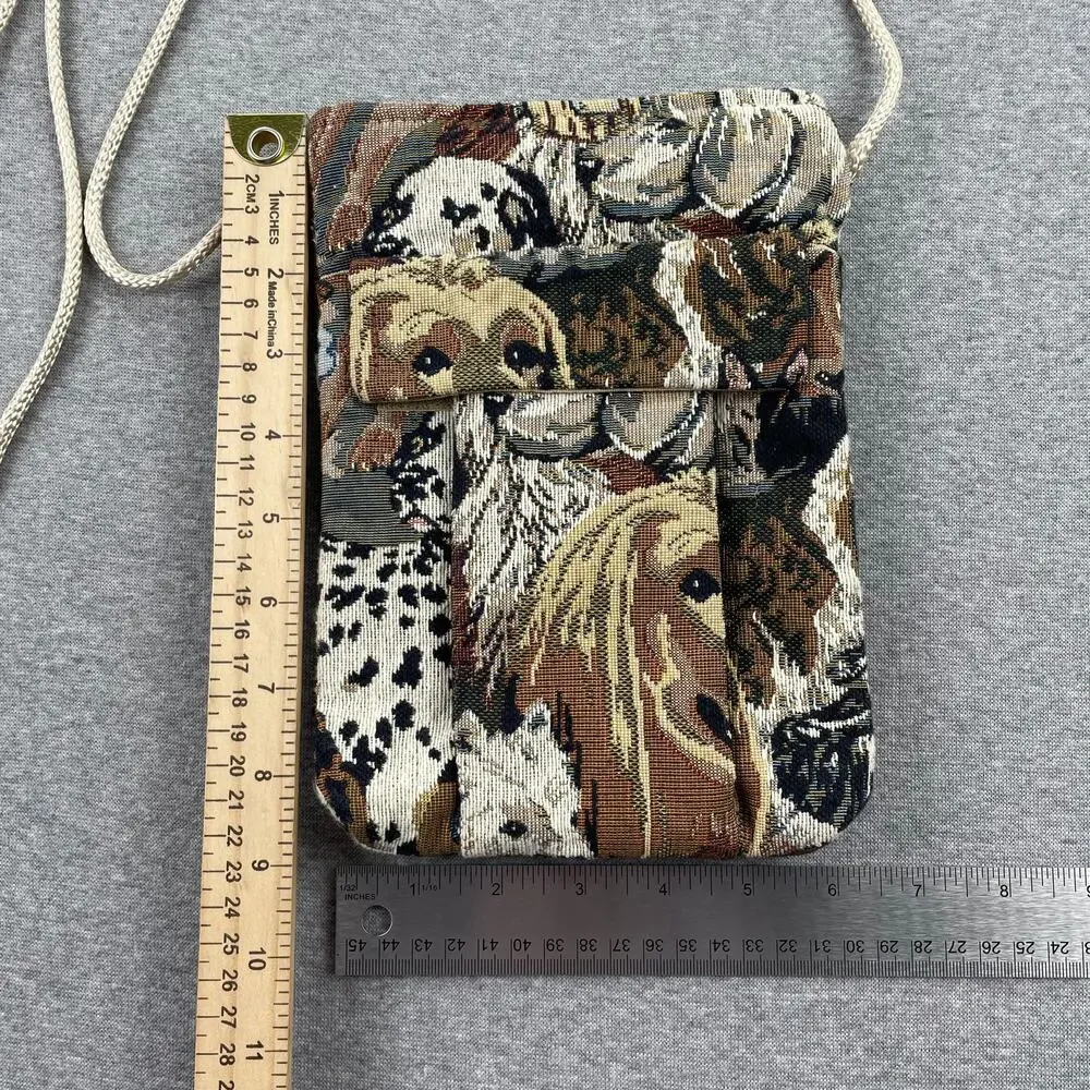 Vintage Dog Print Tapestry Bag Crossbody Purse Cottagecore Retro Pockets